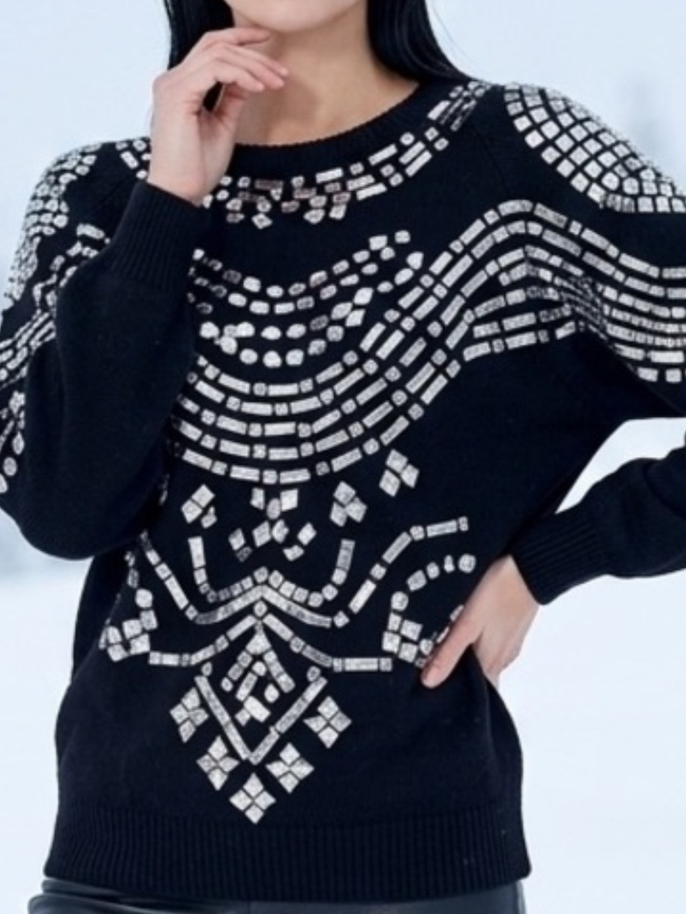 1987 Vtg Bonnie Boerer Sweater with mirror Sequin shoulder padded disco